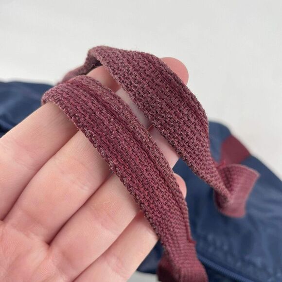 VTG Yves St Laurent Women's Nylon Zip Contrast Burgundy Handle Tote Bag Blue - Picture 3 of 10